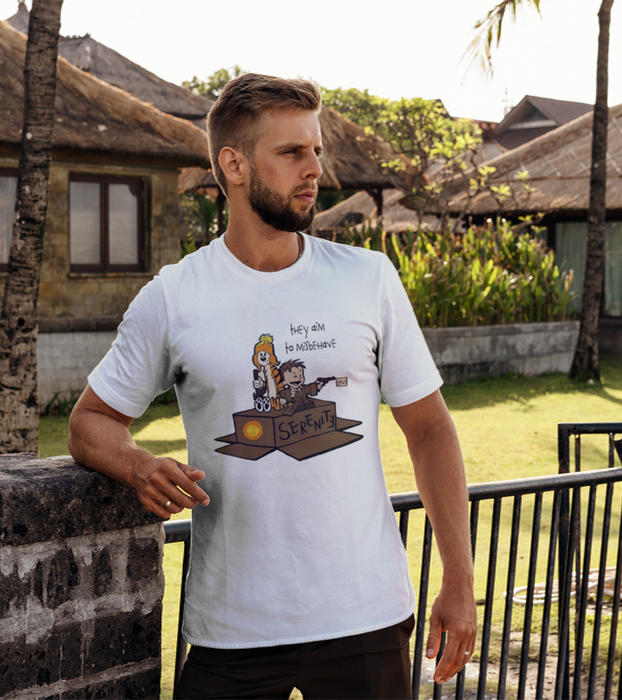 Malvin And Cobbes Serenity Hey Aim To Misbehave Box Gun Drawing T-Shirt