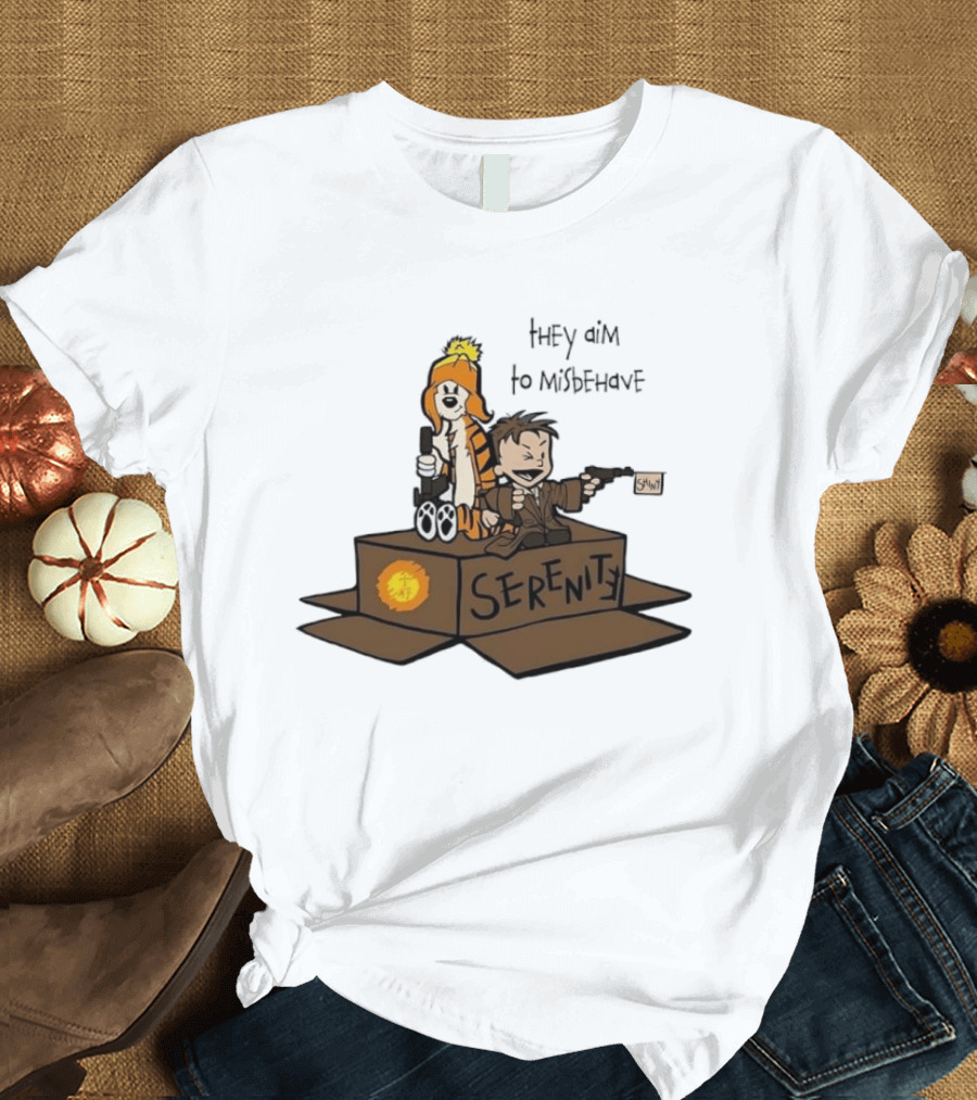 Malvin And Cobbes Serenity Hey Aim To Misbehave Box Gun Drawing T-Shirt