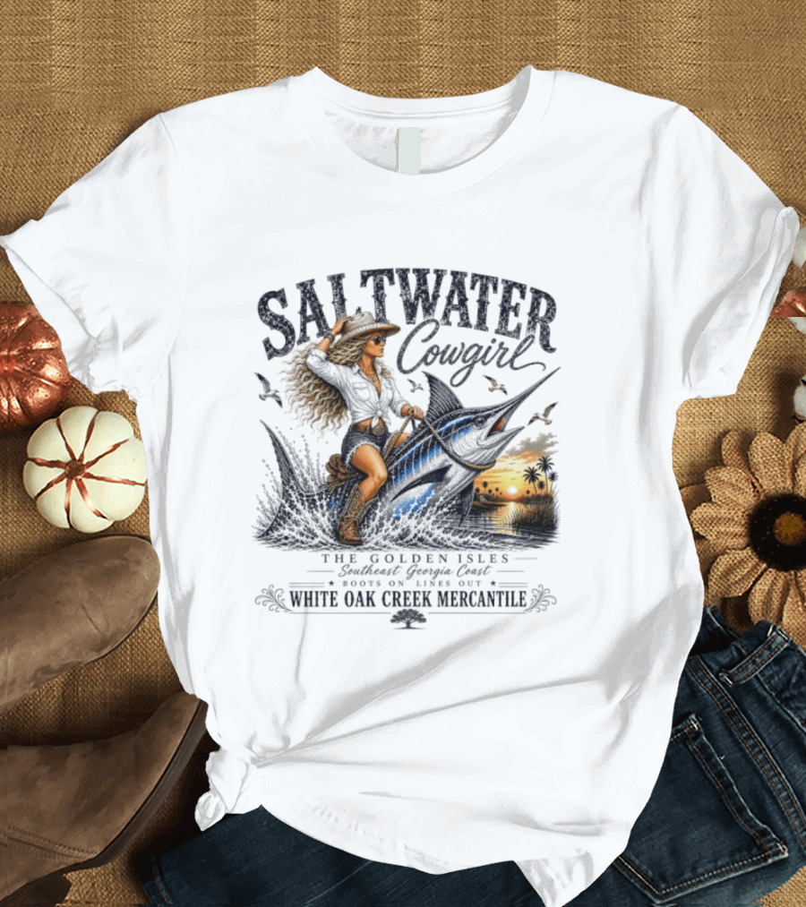 Saltwater Cowgirl The Golden Isles Southern Dream Coast White Oak Creek Mercantile T-Shirt