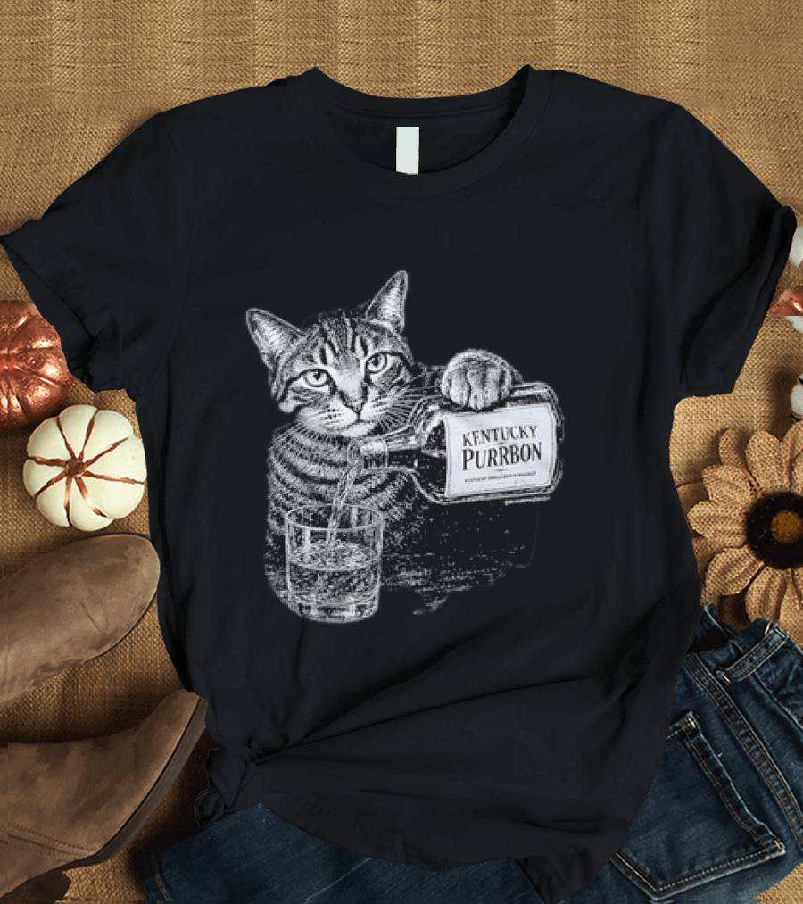 Kentucky Purrbon Cat Pouring Whiskey Bourbon T-Shirt