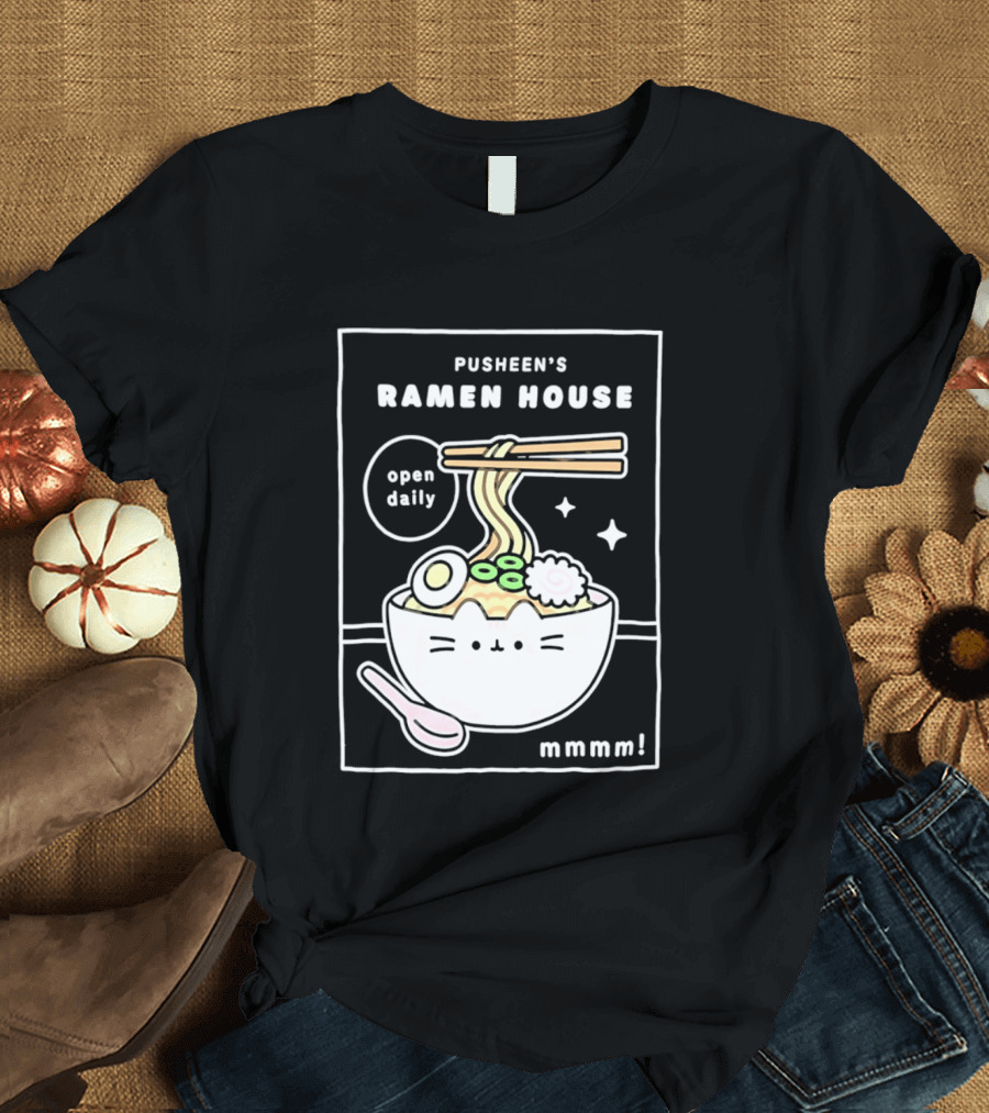 Pusheen's Ramen House Open Daily Noodles Kawaii Mmmm T-Shirt