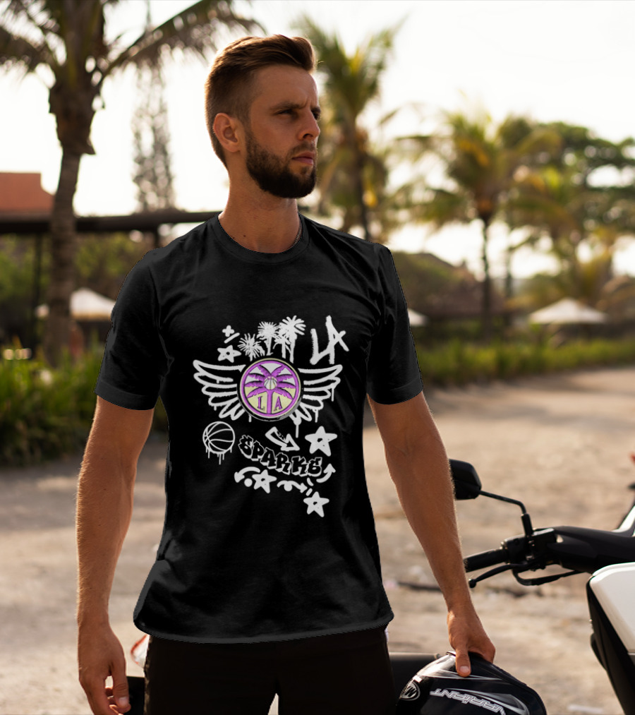Los Angeles Sparks WNBA Graffiti Art LA Palm Trees Stars Basketball Wings T-Shirt