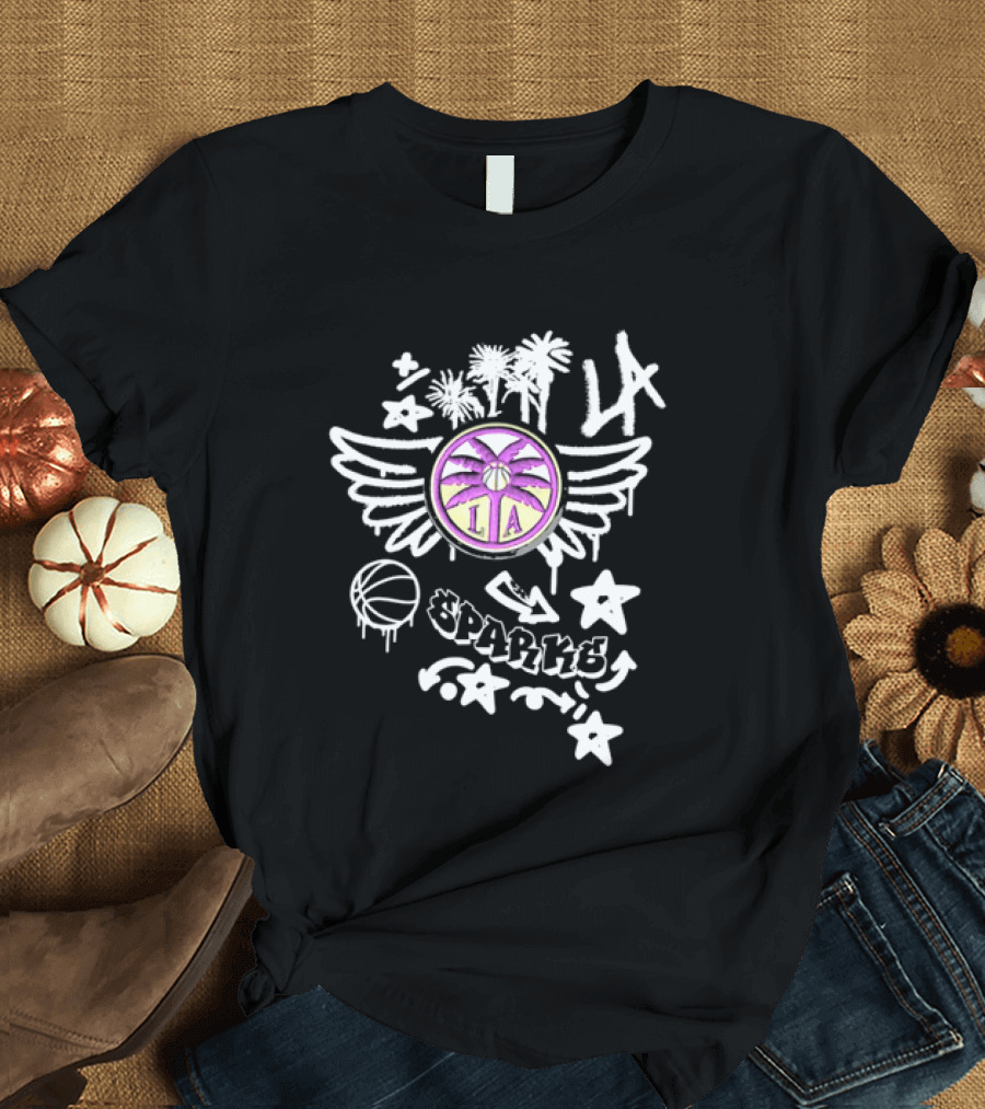 Los Angeles Sparks WNBA Graffiti Art LA Palm Trees Stars Basketball Wings T-Shirt