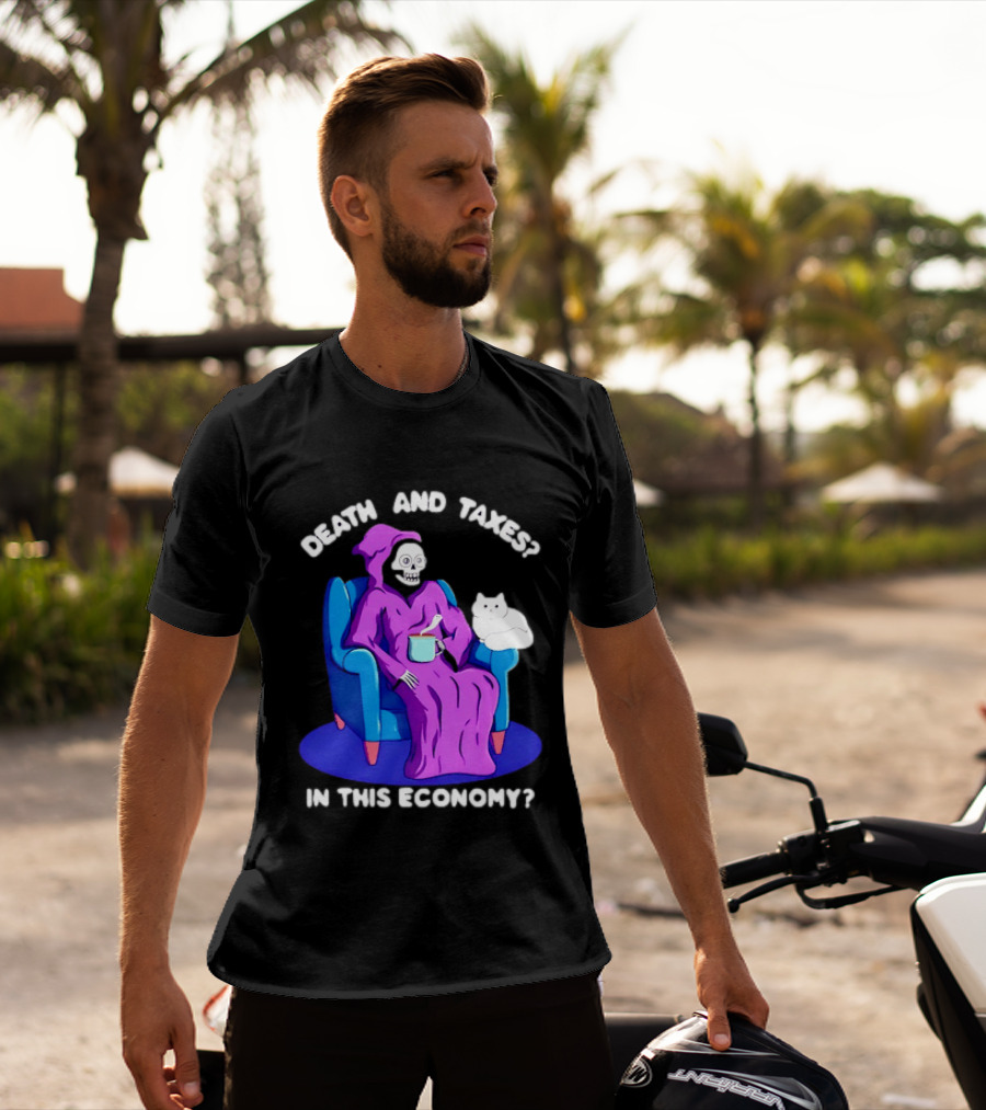 Death And Taxes Grim Reaper With Cat In This Economy T-Shirt