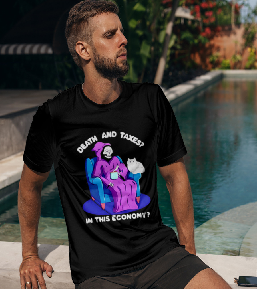 Death And Taxes Grim Reaper With Cat In This Economy T-Shirt