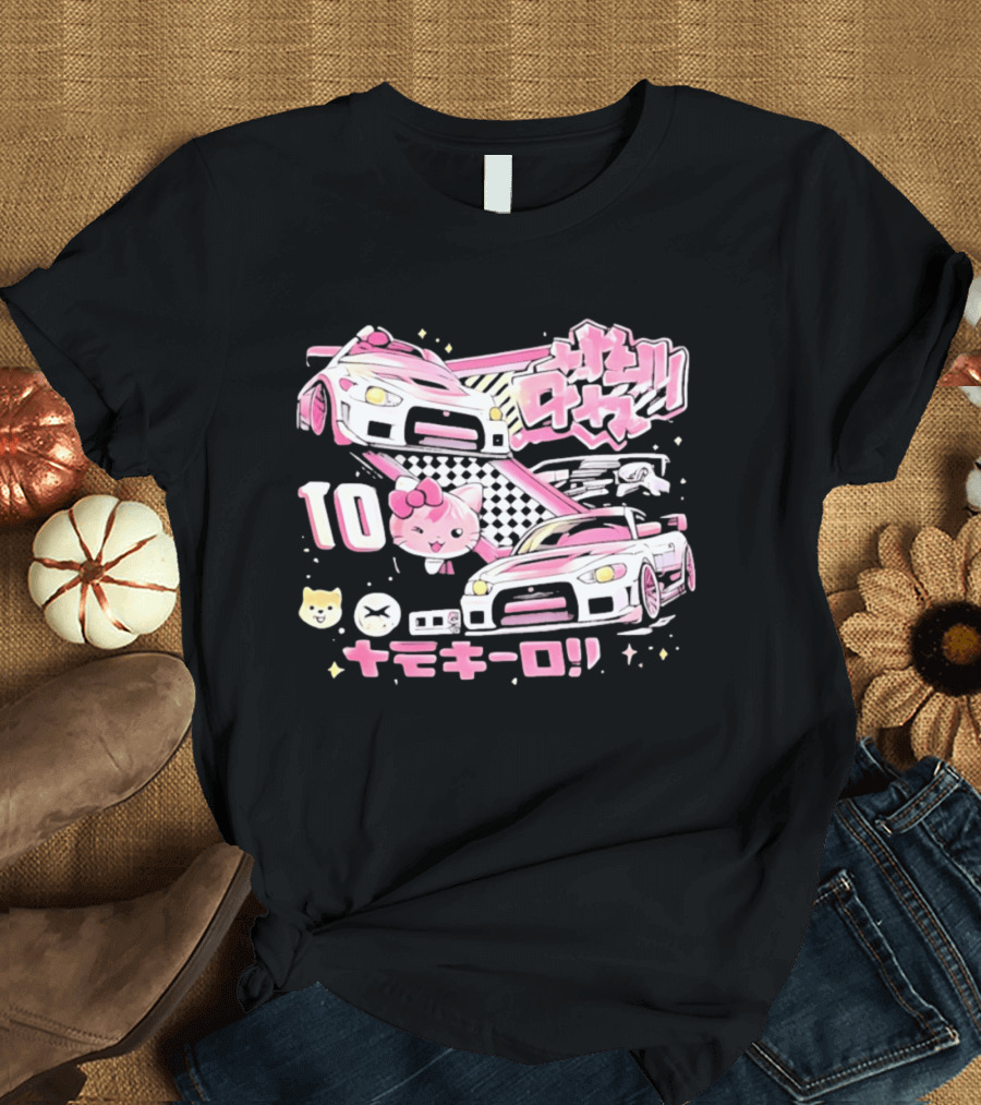Hello Kitty Pink Racing Car Aesthetic JDM !! 10 Racing Cats T-Shirt