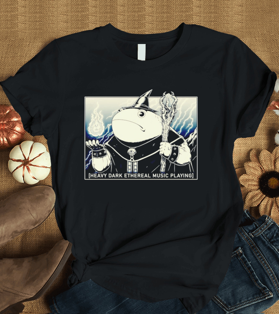Wizard Frog With Staff And Magic Energy Heavy Dark Ethereal Music Playing T-Shirt