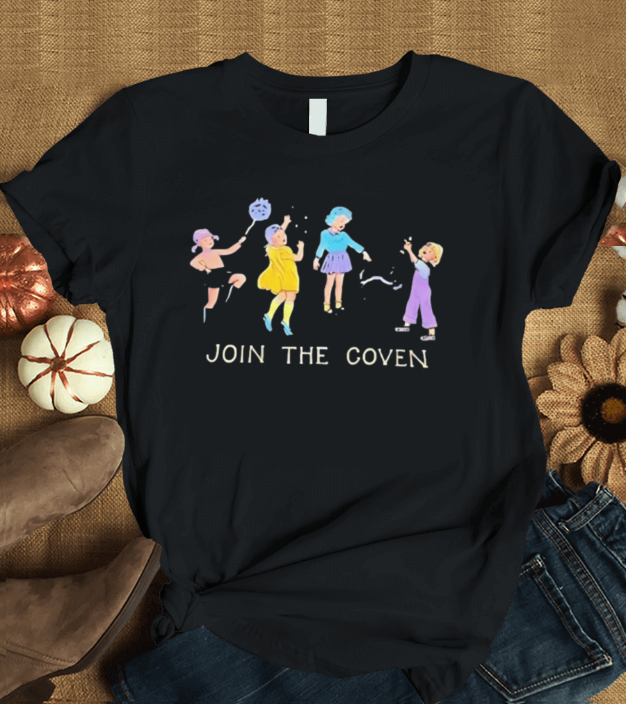 Join The Coven Witchcraft Magic Witches Kids Playful Scene T-Shirt