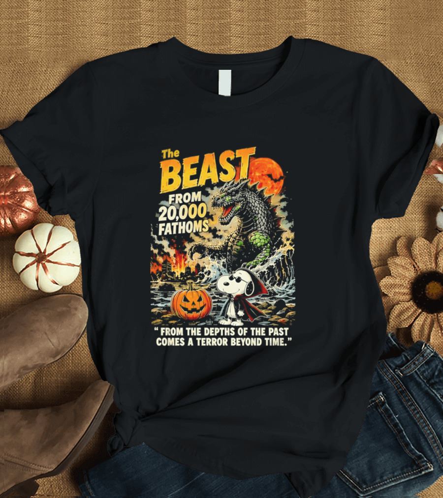 Snoopy And The Beast From 20000 Fathoms Halloween Pumpkin Terror T-Shirt