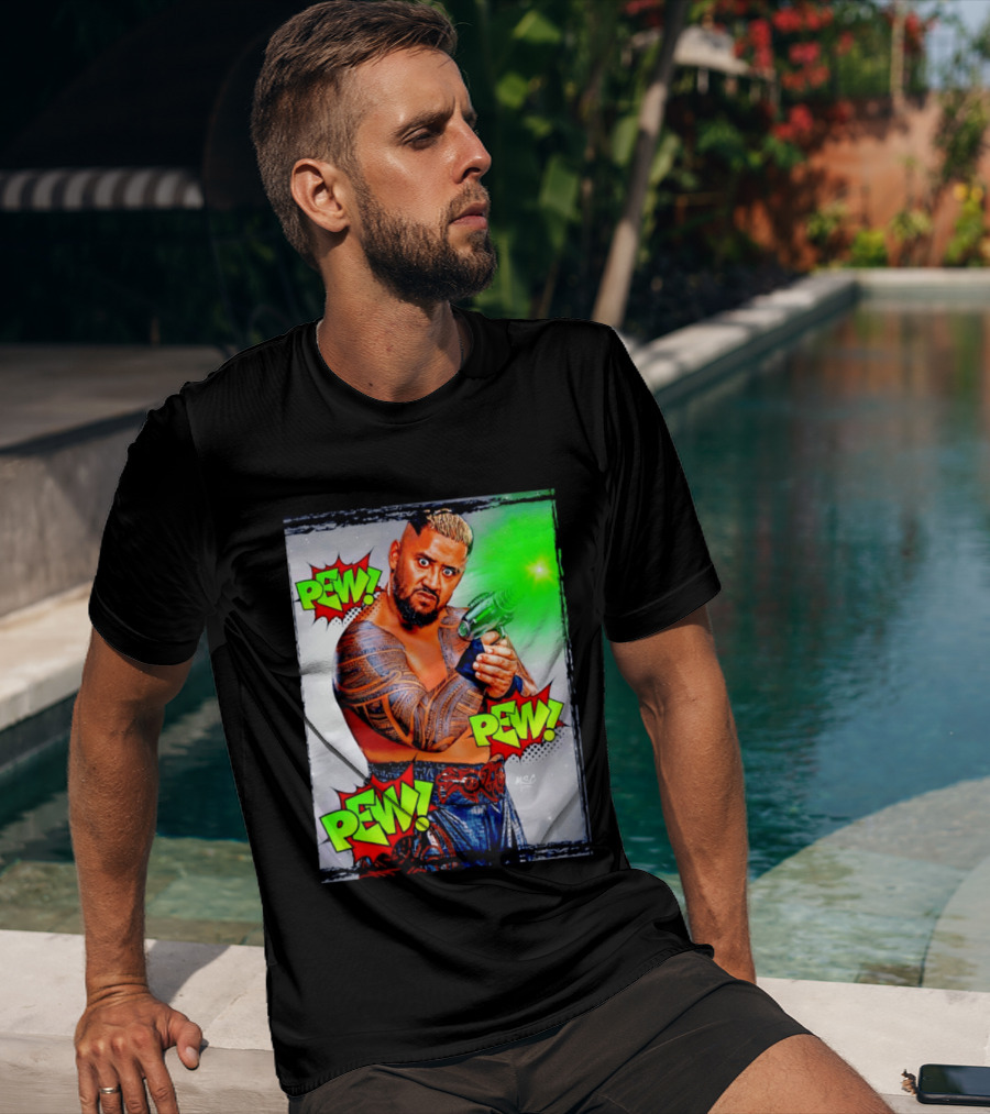 Solo Sikoa Pew Pew Pew WWE Wrestling Comic Style Laser Gun Action T-Shirt