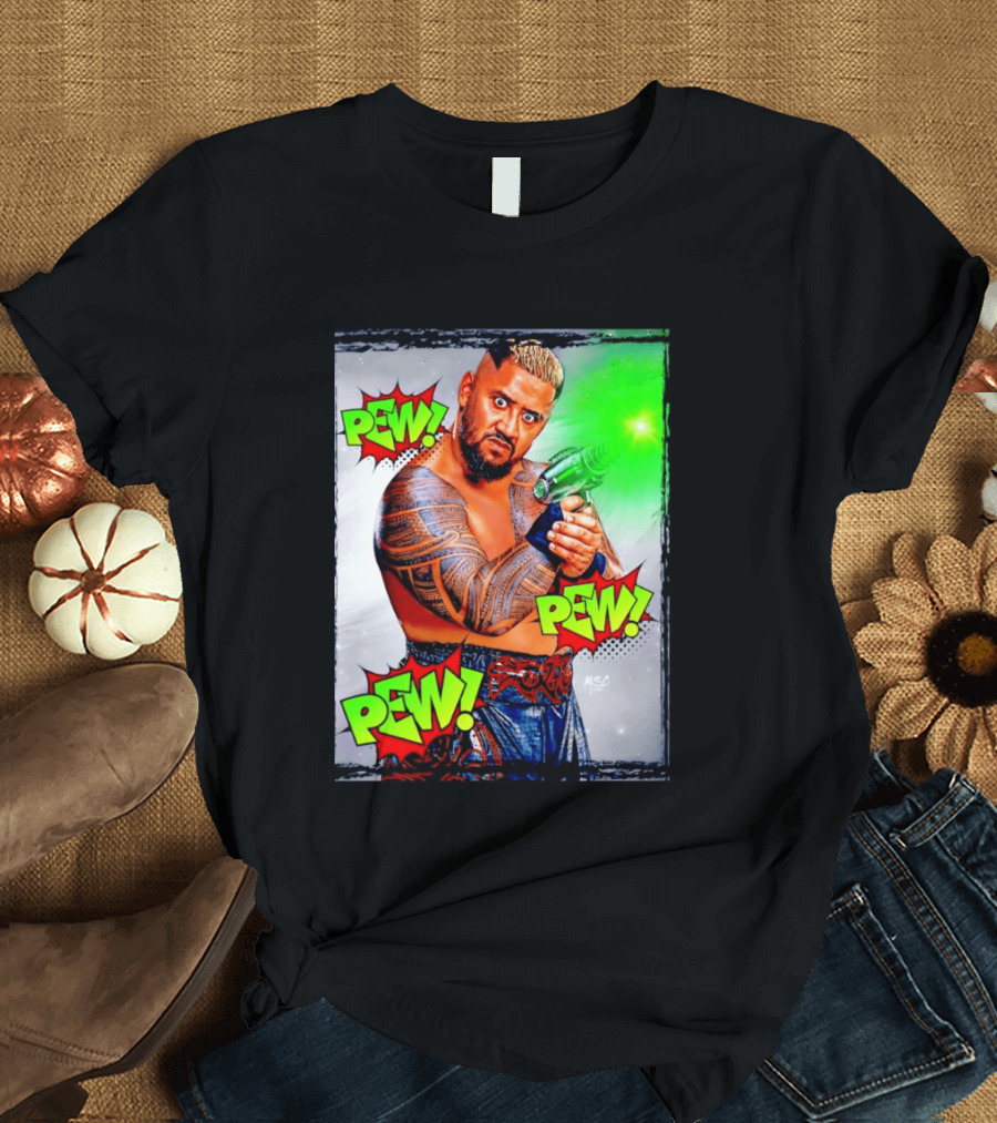 Solo Sikoa Pew Pew Pew WWE Wrestling Comic Style Laser Gun Action T-Shirt