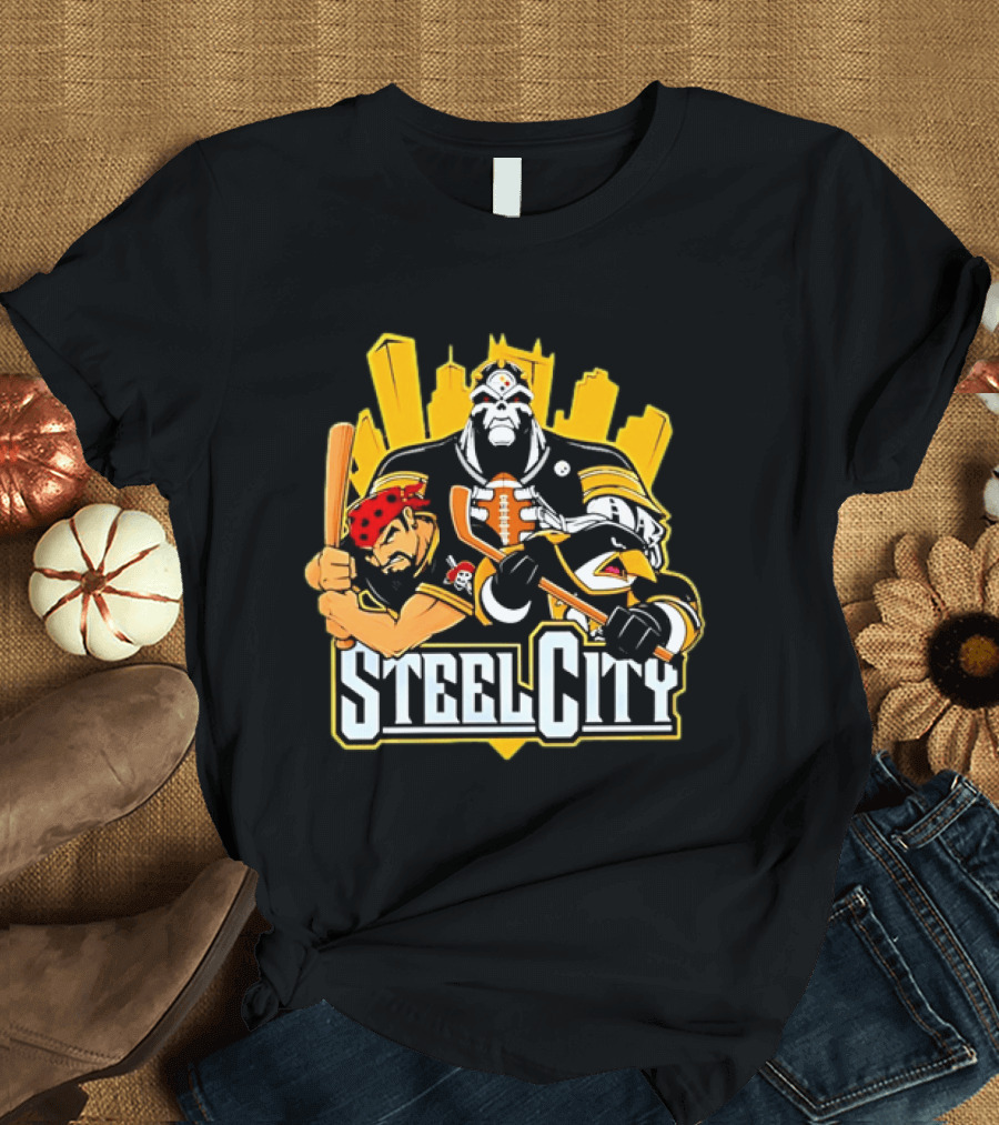 Steel City Pittsburgh Sports Teams Mascot Trio T-Shirt