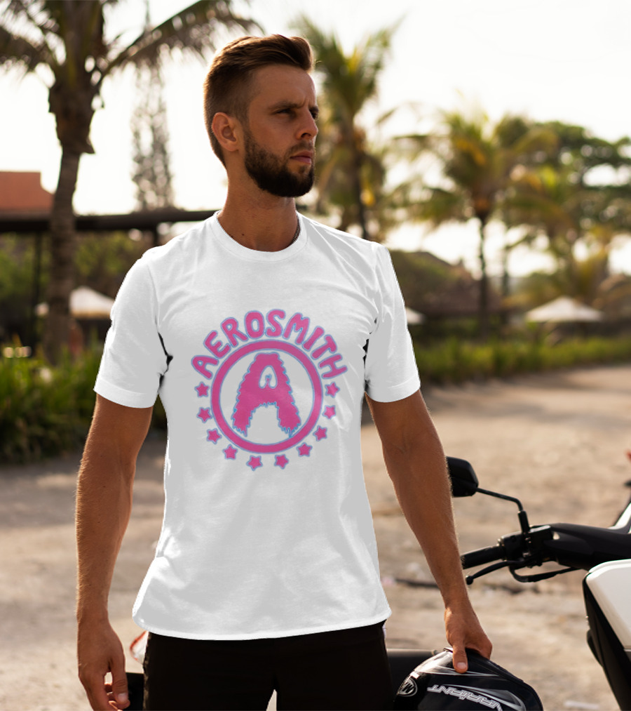 Aerosmith Retro Band Emblem Pink Blue Stars T-Shirt