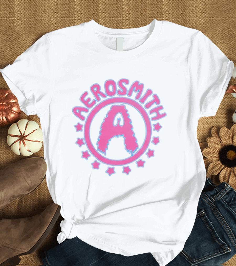Aerosmith Retro Band Emblem Pink Blue Stars T-Shirt