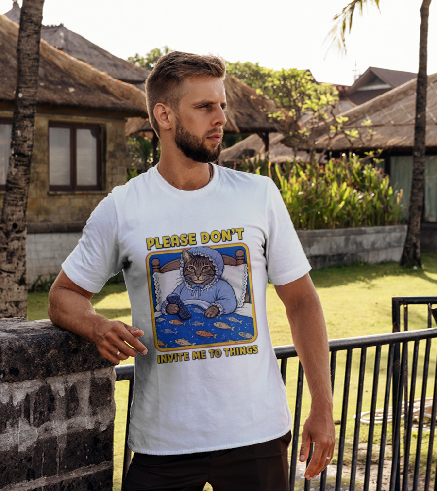 Please Don't Invite Me To Things Cat In Bed With Fish Blanket T-Shirt