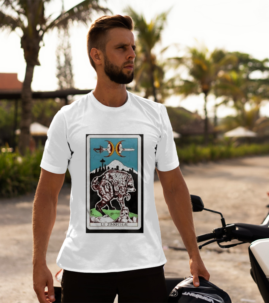 Le Jimothae Raccoon Tarot Seattle Skyline Moon Swords T-Shirt