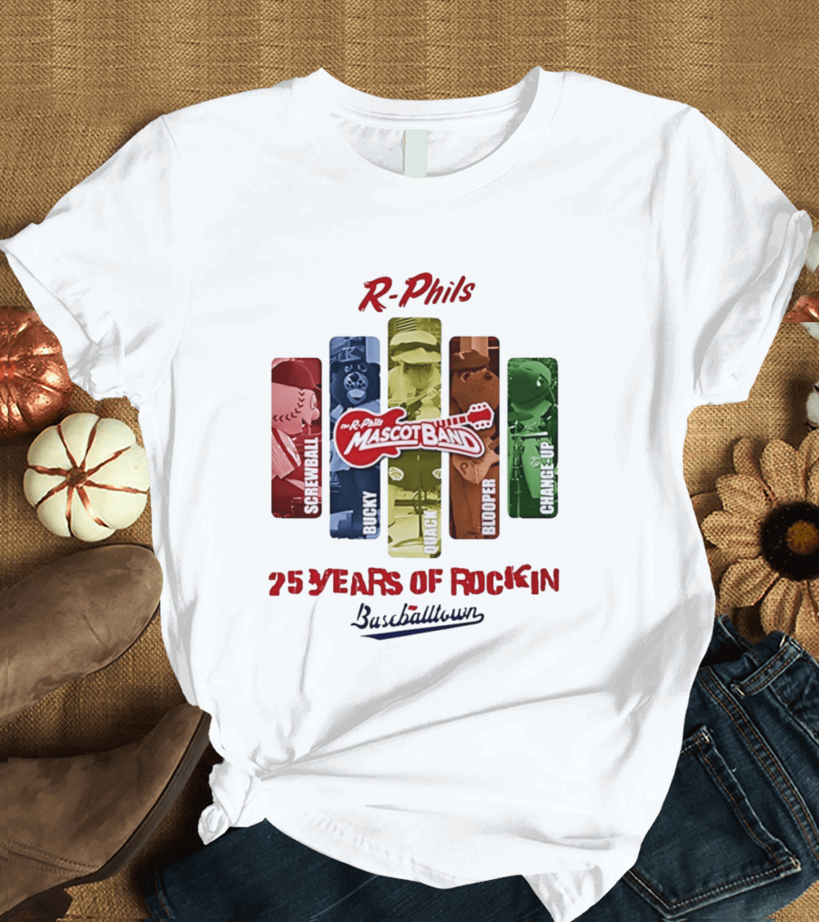 R Phils Mascot Band Screwball Bucky Quack Blooper Change Up 25 Years Of Rockin Baseballtown T-Shirt