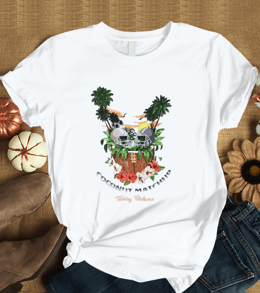 Tommy Bahama Coconut Matchup Football Tropical Palms Helmets Hibiscus T-Shirt