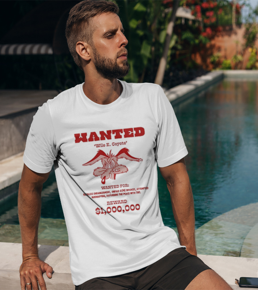 Wanted Wile E Coyote $1000000 Reward Looney Tunes Oversized T-Shirt