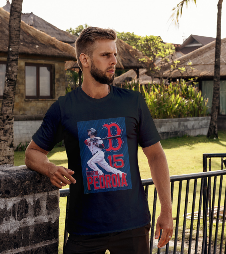 Dustin Pedroia Boston Red Sox 15 MLB Baseball Action T-Shirt