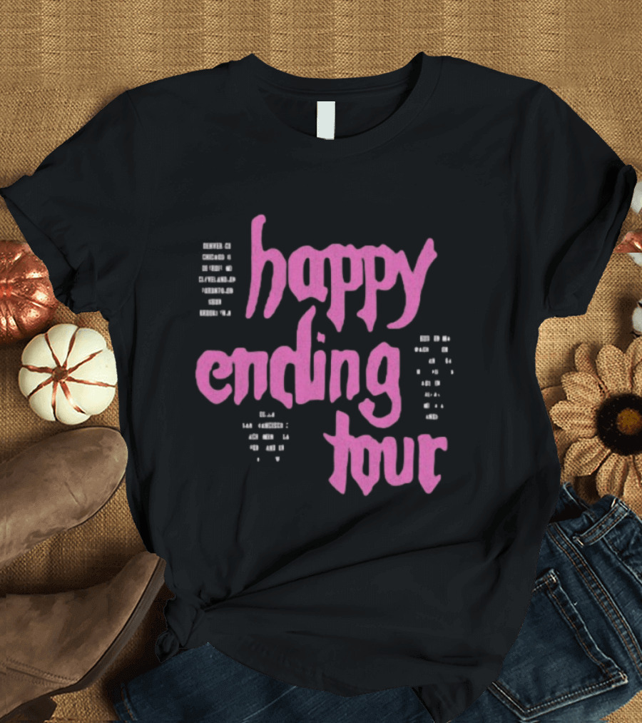 Bailey Rose Spinn Store Happy Ending Tour Pink Text With Date Locations T-Shirt