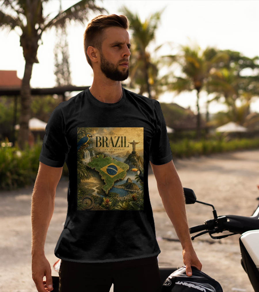 Brazil A Land Of Wonder Ordem E Progresso Christ The Redeemer Amazon Rainforest Toucan Macaw Waterfalls T-Shirt