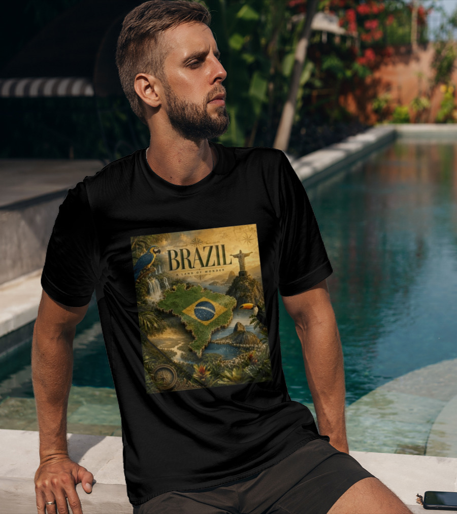 Brazil A Land Of Wonder Ordem E Progresso Christ The Redeemer Amazon Rainforest Toucan Macaw Waterfalls T-Shirt