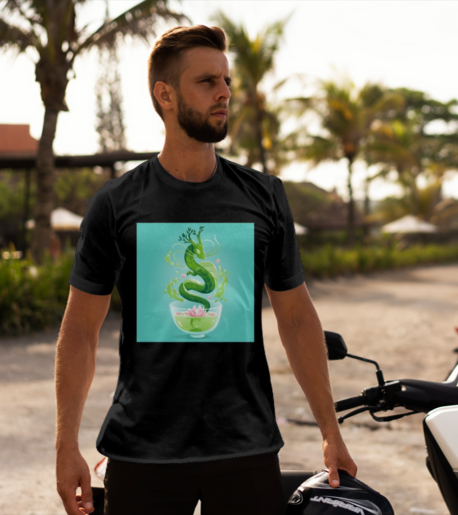 Green Tea Dragon In Teacup With Blossoms And Leaves T-Shirt