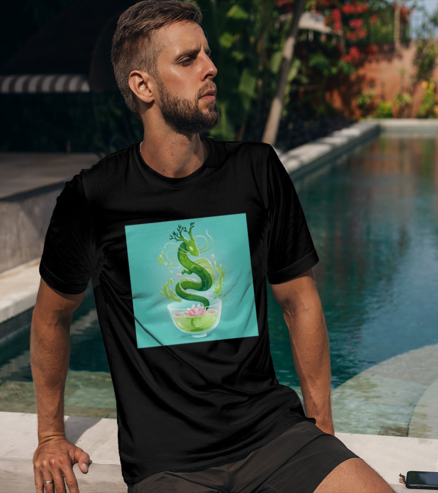 Green Tea Dragon In Teacup With Blossoms And Leaves T-Shirt