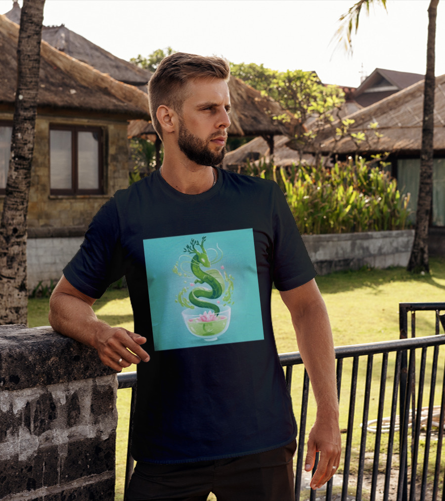 Green Tea Dragon In Teacup With Blossoms And Leaves T-Shirt