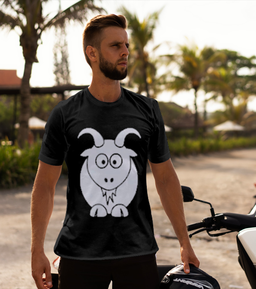 Cartoon Goat With Horns Cute Animal T-Shirt