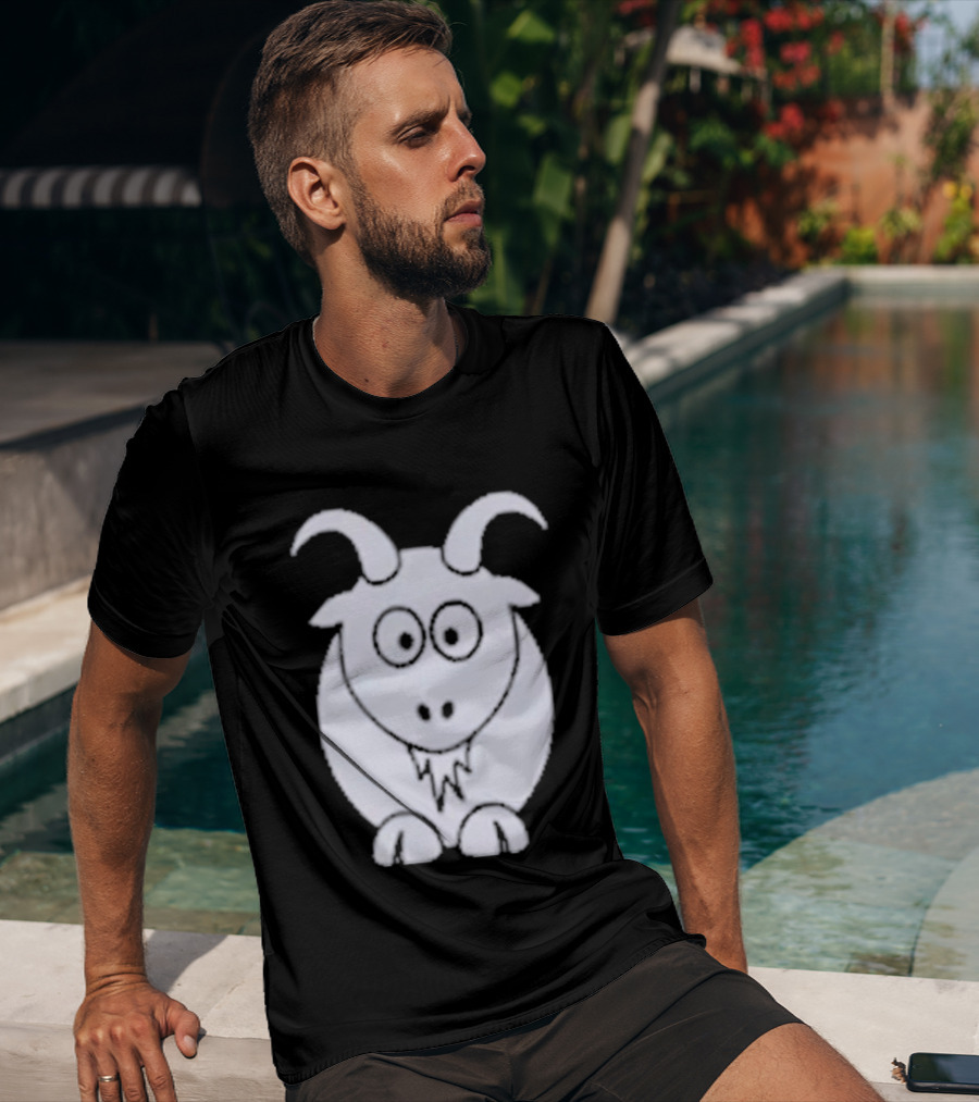Cartoon Goat With Horns Cute Animal T-Shirt