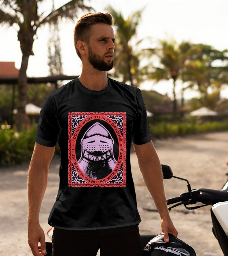 I Do Not Want To Slay Dragons I Just Want To Spend Time With My Friends Knight Helmet Medieval Humor T-Shirt