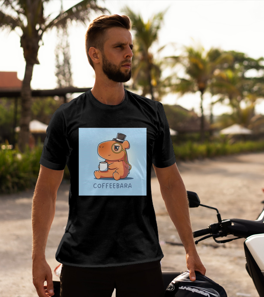 COFFEEBARA Cute Capybara Drinking Coffee With Top Hat And Monocle T-Shirt