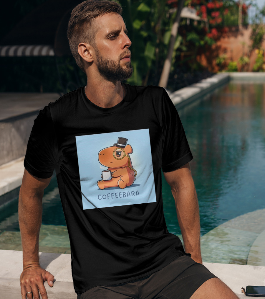 COFFEEBARA Cute Capybara Drinking Coffee With Top Hat And Monocle T-Shirt