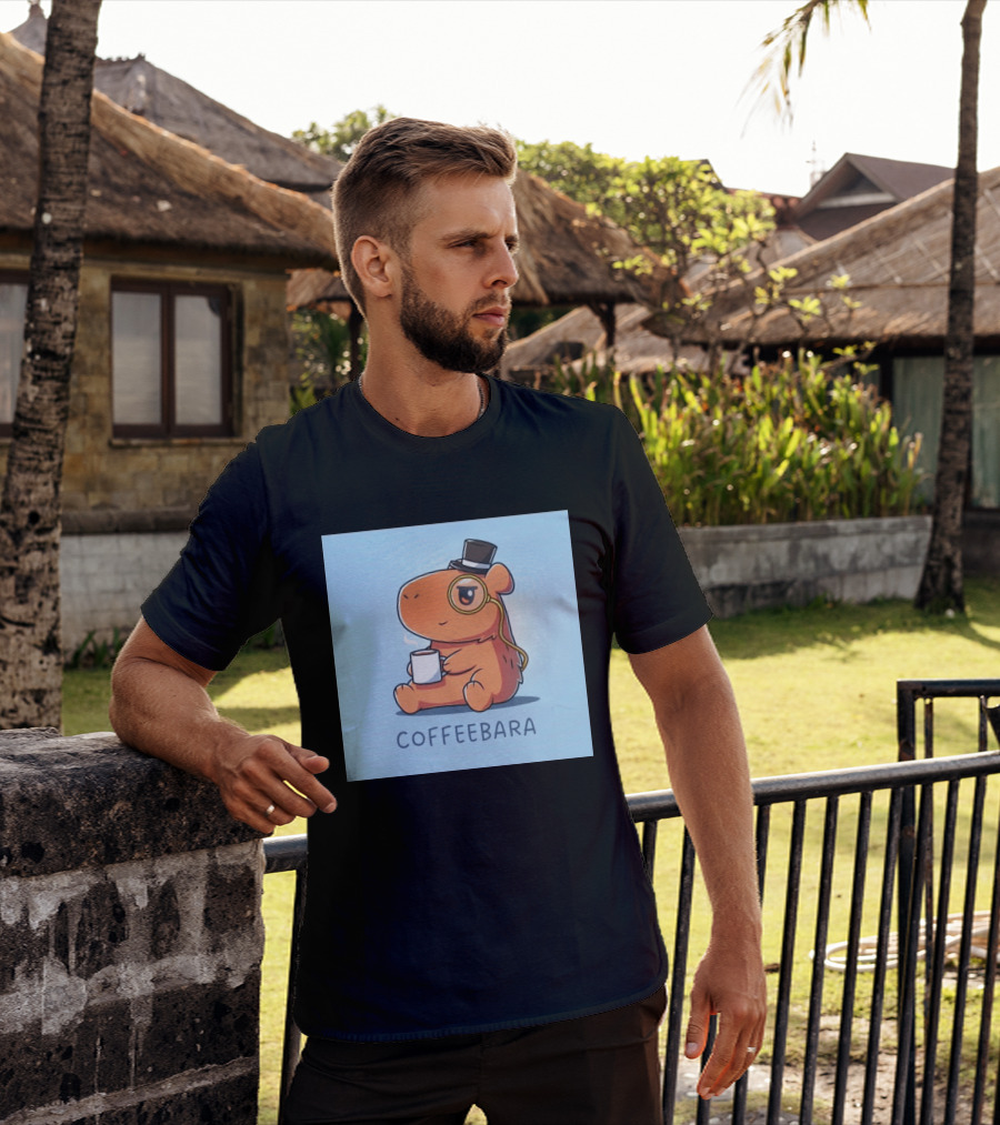 COFFEEBARA Cute Capybara Drinking Coffee With Top Hat And Monocle T-Shirt