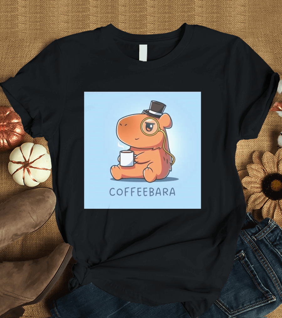 COFFEEBARA Cute Capybara Drinking Coffee With Top Hat And Monocle T-Shirt