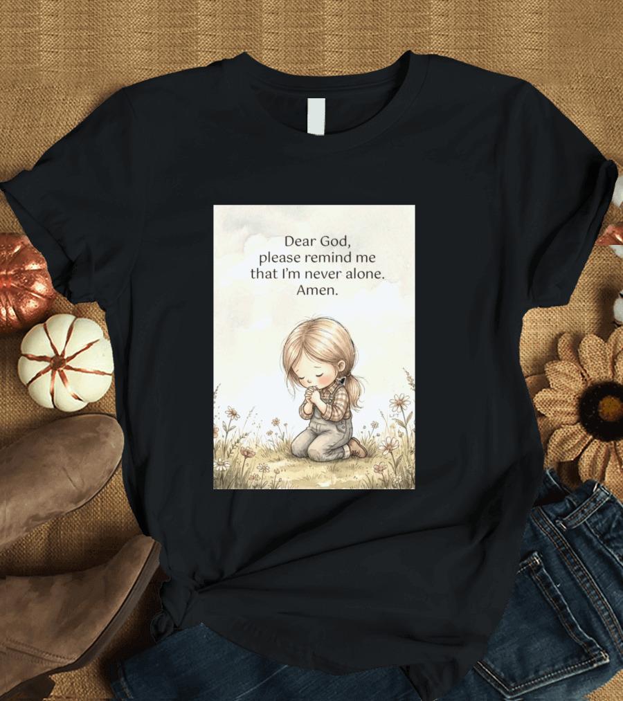 Dear God Please Remind Me That I'm Never Alone Amen Child Praying In Meadow T-Shirt