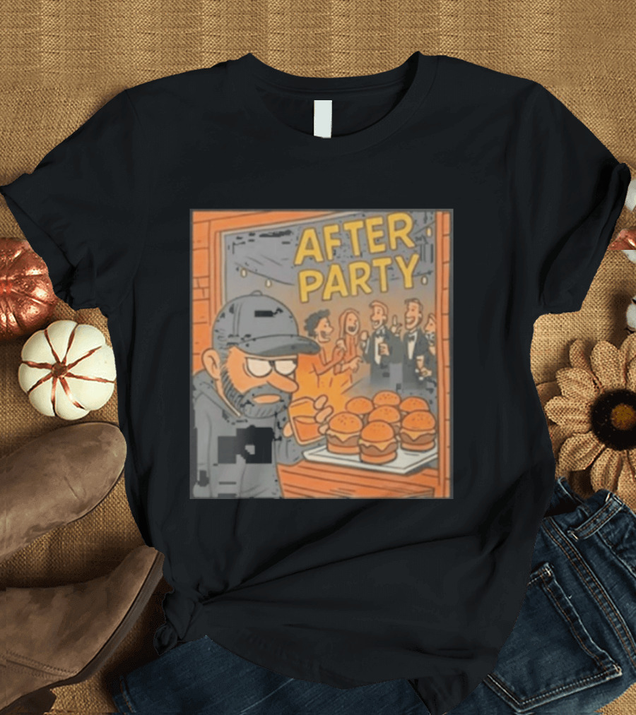 After Party Burger Cartoon With Drink In Hand T-Shirt