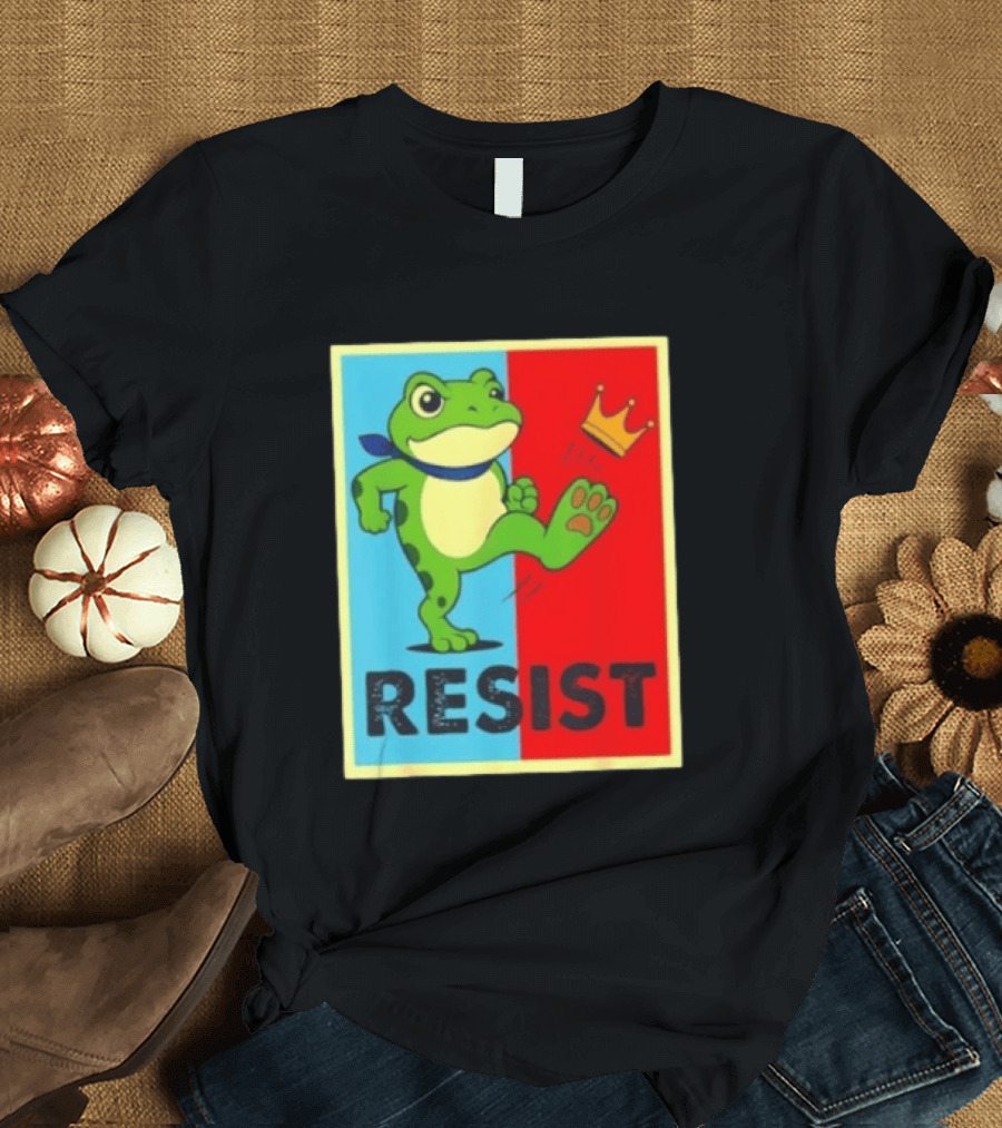 Resist Frog Kicking Crown Icon No Kings T-Shirt