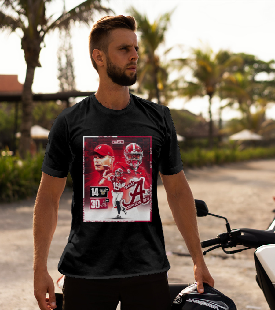 Crimson Tide Triumph Over Vanderbilt 30 14 Featuring Head Coach Kalen DeBoer And Jalen Milroe T-Shirt
