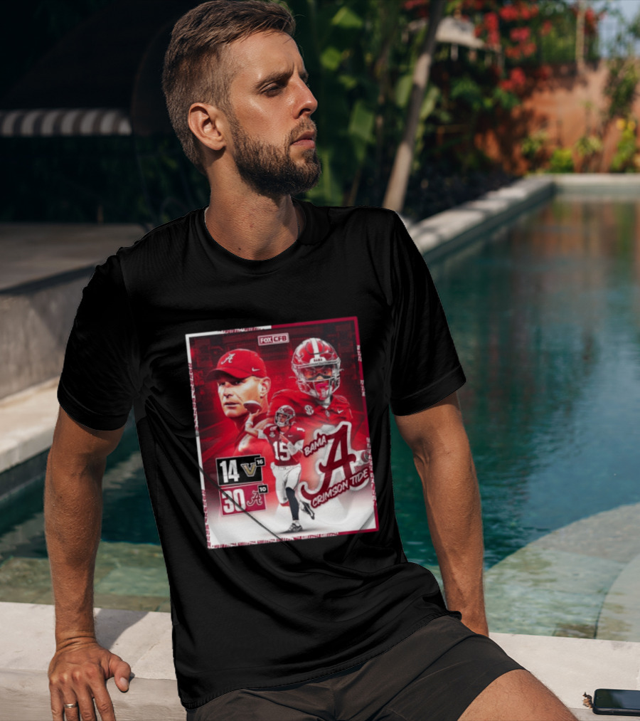 Crimson Tide Triumph Over Vanderbilt 30 14 Featuring Head Coach Kalen DeBoer And Jalen Milroe T-Shirt