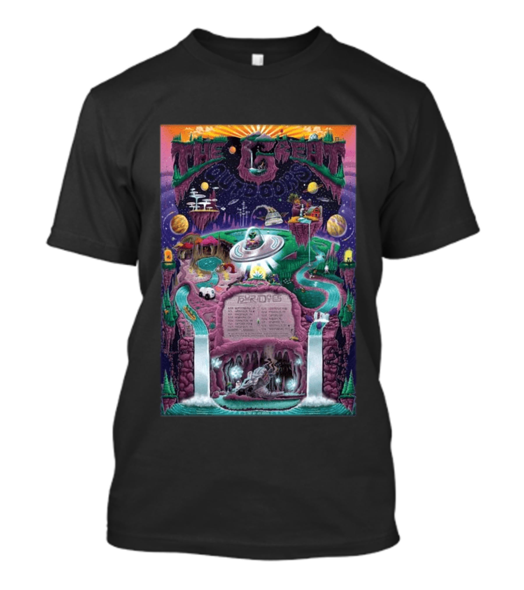The Great Outdoors Fall Tour 2026 Cosmic Adventure Spaceships Waterfalls Planets T-Shirt
