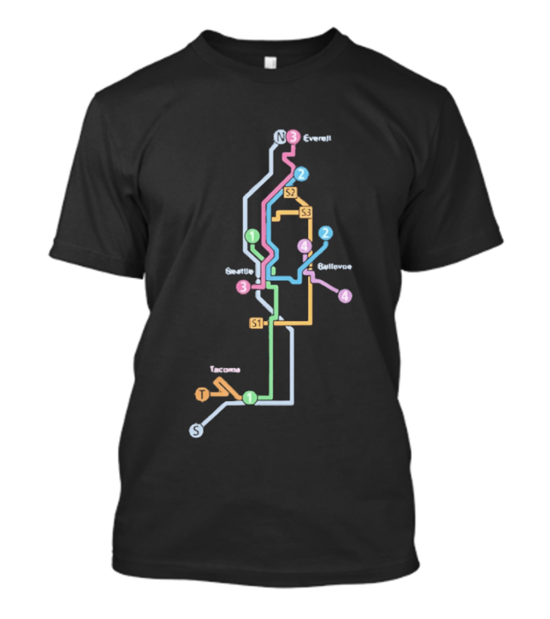 Seattle Tacoma Everett Bellevue Transit Map S1 S2 S3 Route Lines T-Shirt