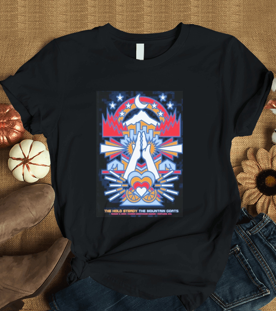 The Hold Steady The Mountain Goats Pioneer Courthouse Square Portland August 8 2026 Concert Tour Skyline Heart Hands Stars Moon Mountains T-Shirt