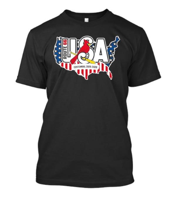 St Louis Cardinals Route 66 USA Centennial 1926 2026 American Flag Map T-Shirt