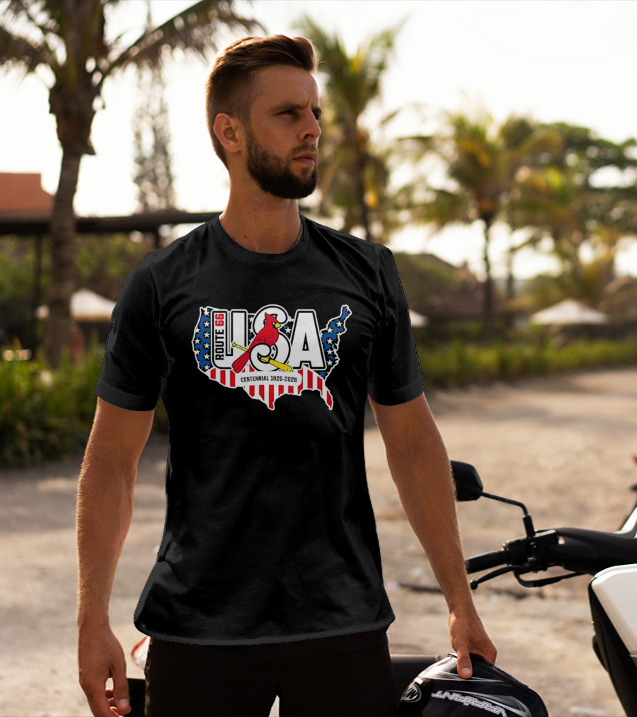 St Louis Cardinals Route 66 USA Centennial 1926 2026 American Flag Map T-Shirt
