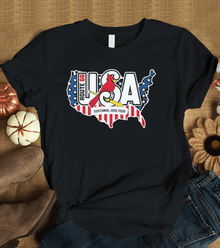 St Louis Cardinals Route 66 USA Centennial 1926 2026 American Flag Map T-Shirt