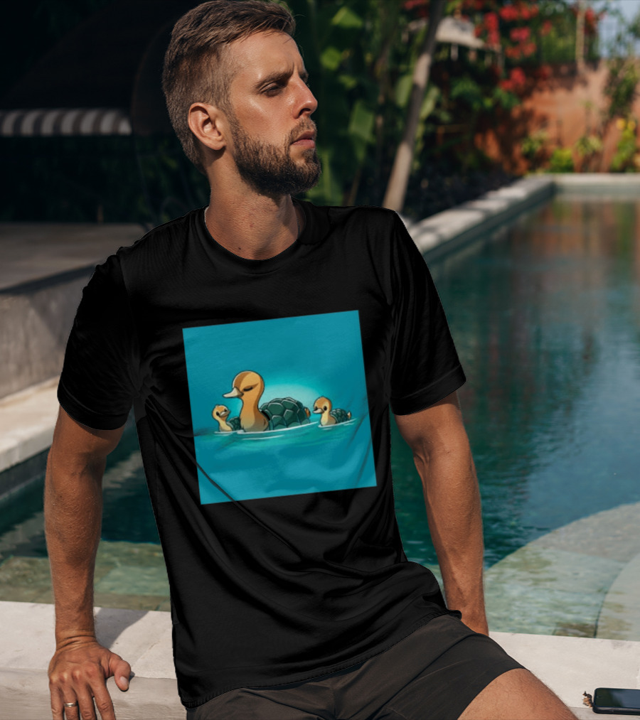 Turtle Ducks Swimming Cute Playful Hybrid Creatures T-Shirt