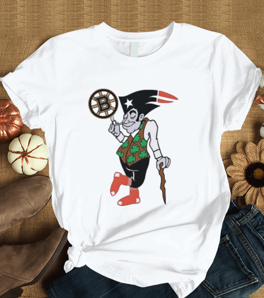 Boston All Sport Team Vintage Mascot With Clover And Cane T-Shirt